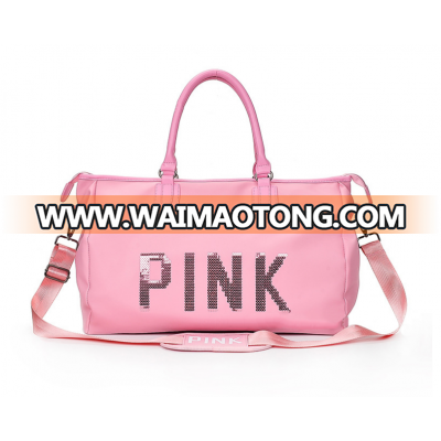 Utility New Design Sequins Pink Letter Yoga Kit Travel Bag Large Capacity Unisex Shoulder Bag Nylon Handbag